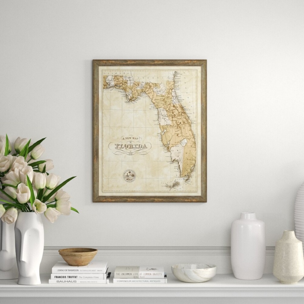 Charlton Home &amp;#039;map Of Florida&amp;#039; Framed Graphic Art Print | Wayfair - Map Of Florida Wall Art