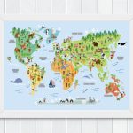 Children's World Map Wall Print, Educational World Map For Kids   World Map Poster Printable