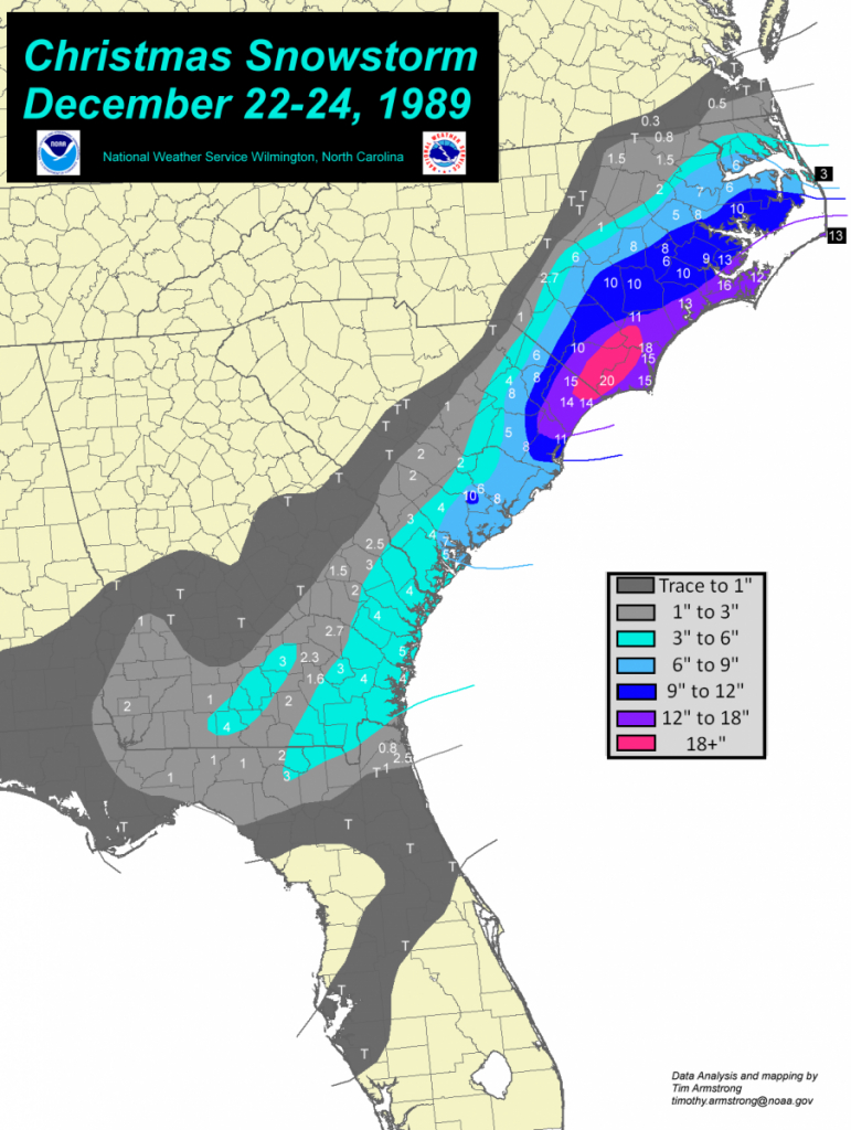 Christmas Coastal Snowstorm: December 22-24, 1989 - South Florida Weather Map