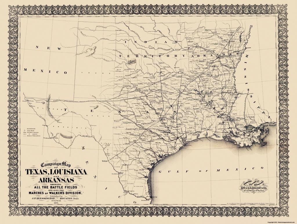 Civil War Map - Texas, Louisiana, &amp;amp; Arkansas 1871 - Map Of Texas And Arkansas