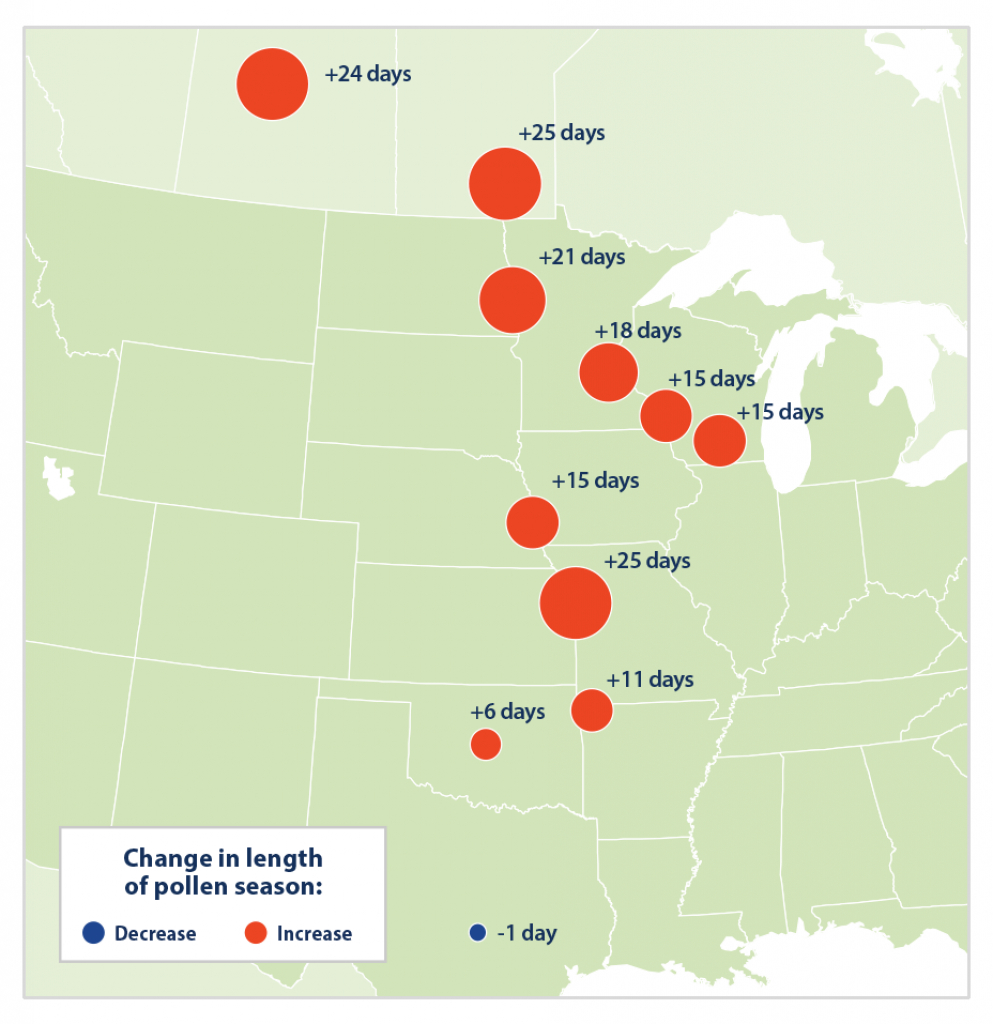 Climate Change Indicators: Ragweed Pollen Season | Climate Change - Allergy Map Texas