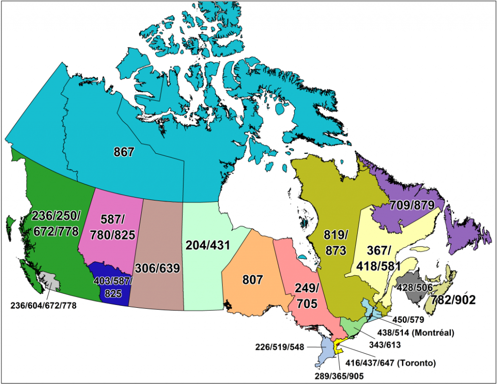 Cna -Canadian Area Code Maps - Printable Area Maps