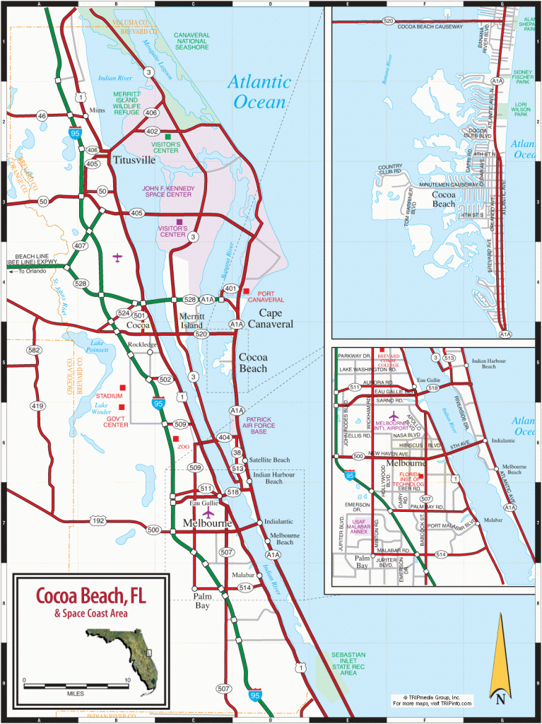 Cocoa Beach &amp;amp; Florida Space Coast Map - Map Of Florida Coast Beaches