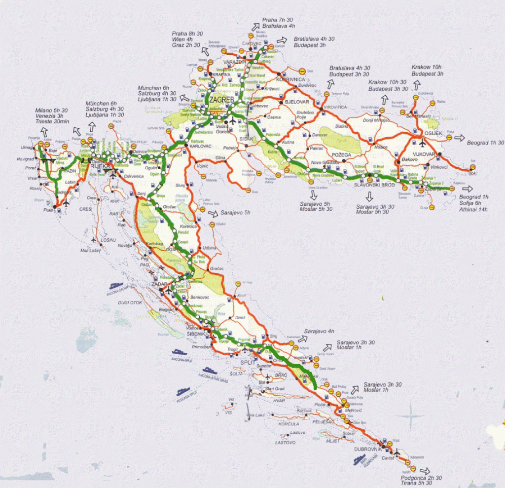 Croatian Road Map - Printable Map Of Croatia