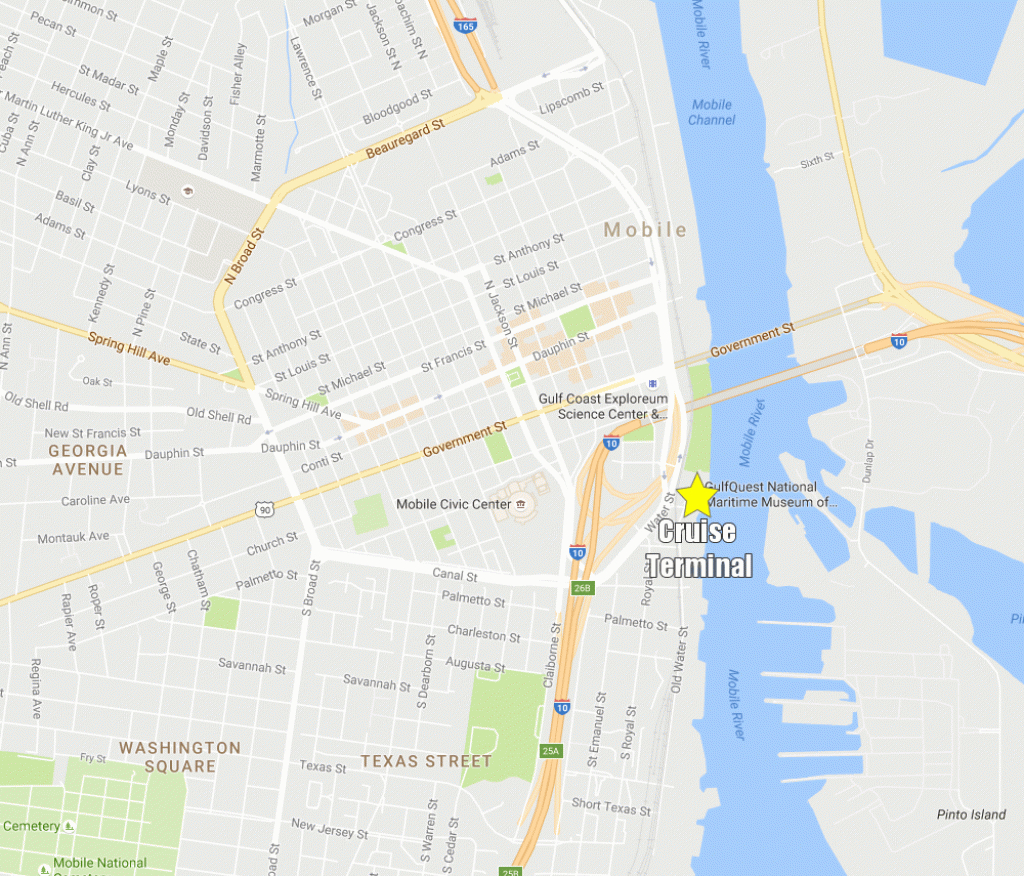 Cruising From The Alabama Cruise Terminal (Mobile) | Cruzely - Map Of Cruise Ports In Florida