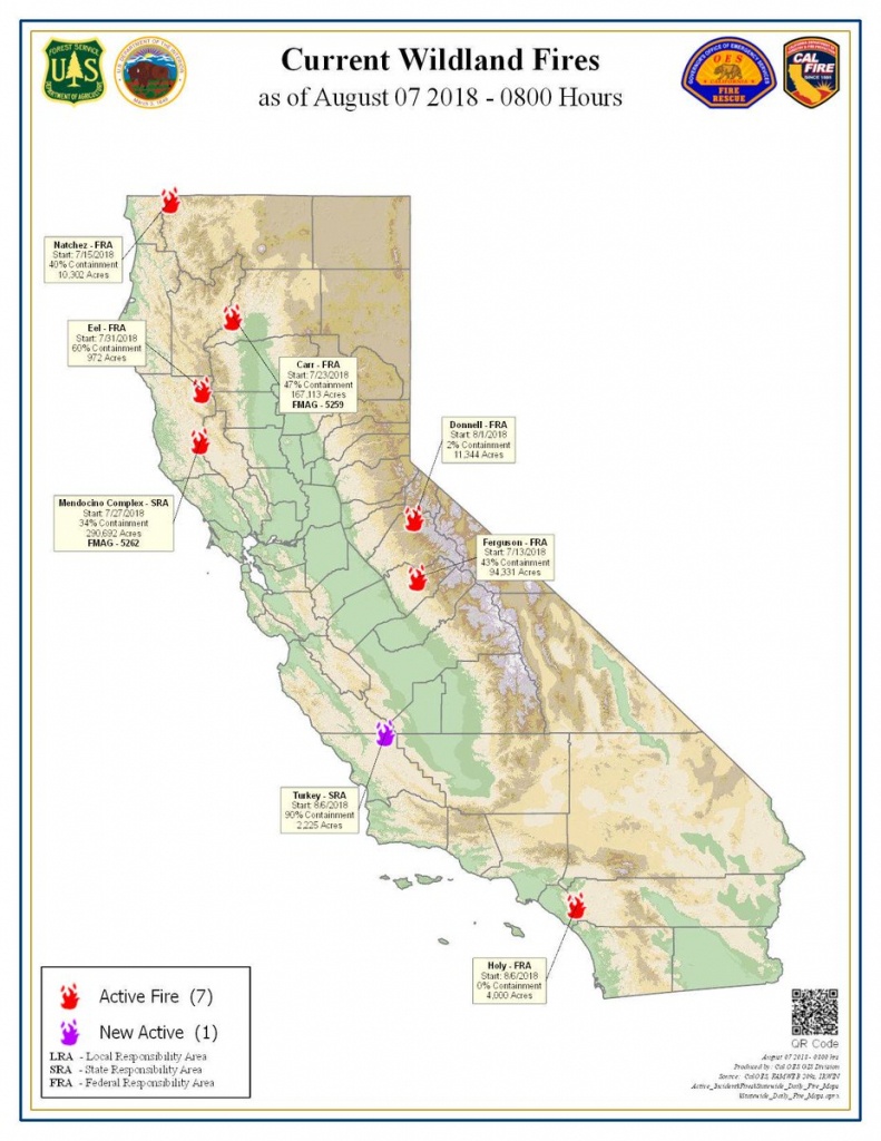 Current Wildland Fires In California, As Of August 07, 2018 - Current Texas Wildfires Map