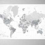 Custom Large & Highly Detailed Gray World Map Canvas Print Or Push   Printable Map With Pins
