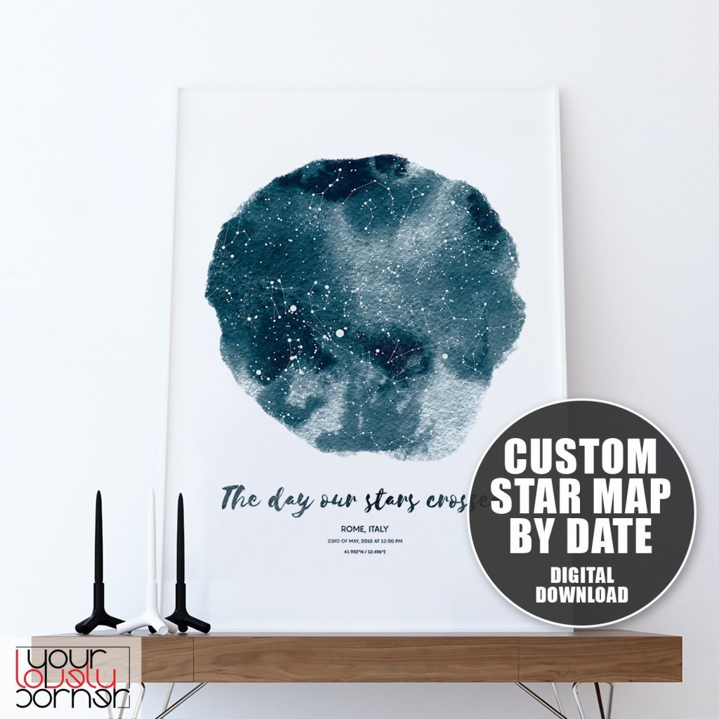 Custom Sky Map Printable Wall Art, Night Sky Print, First - Printable Star Map By Date