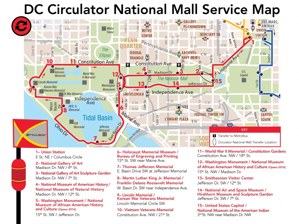 D.c. Circulator National Mall Route - Printable Map Of The National Mall Washington Dc