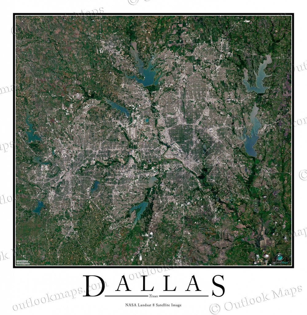 Dallas, Tx Satellite Map Print | Aerial Image Poster - Satellite Map Of Texas
