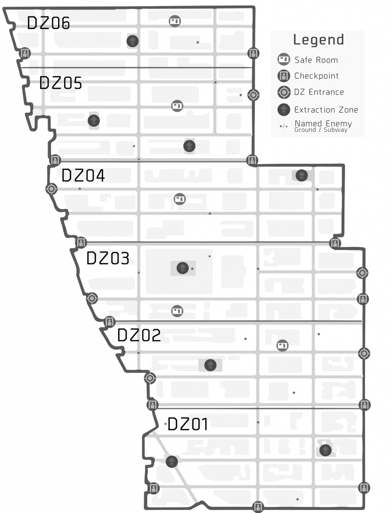 Dark Zone Map (Printer-Friendly) V2 : Thedivision - The Division Printable Map