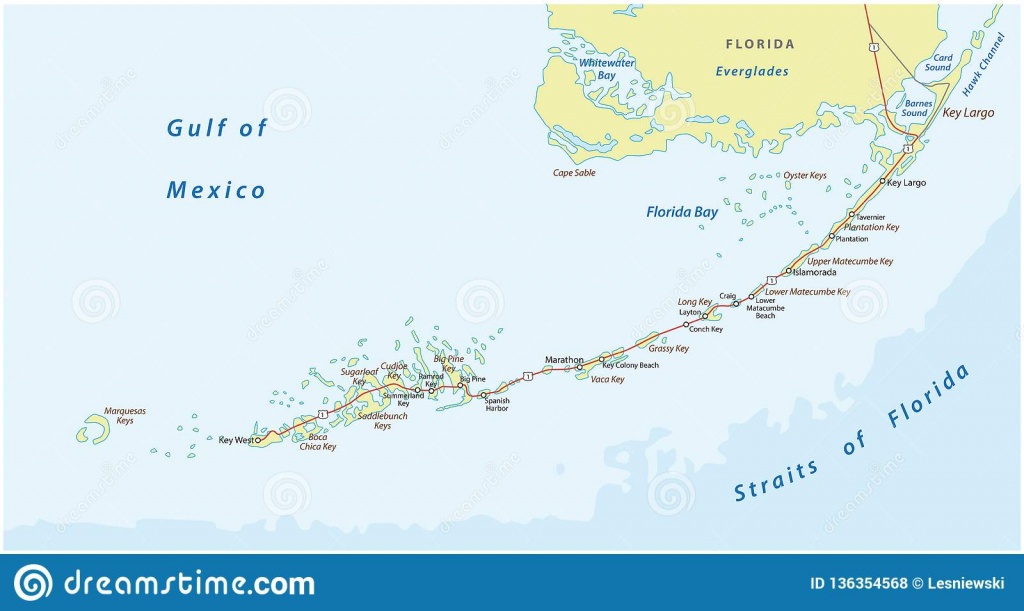 Detaild Florida Keys Road And Travel Vector Map Stock Vector - Florida Keys Map