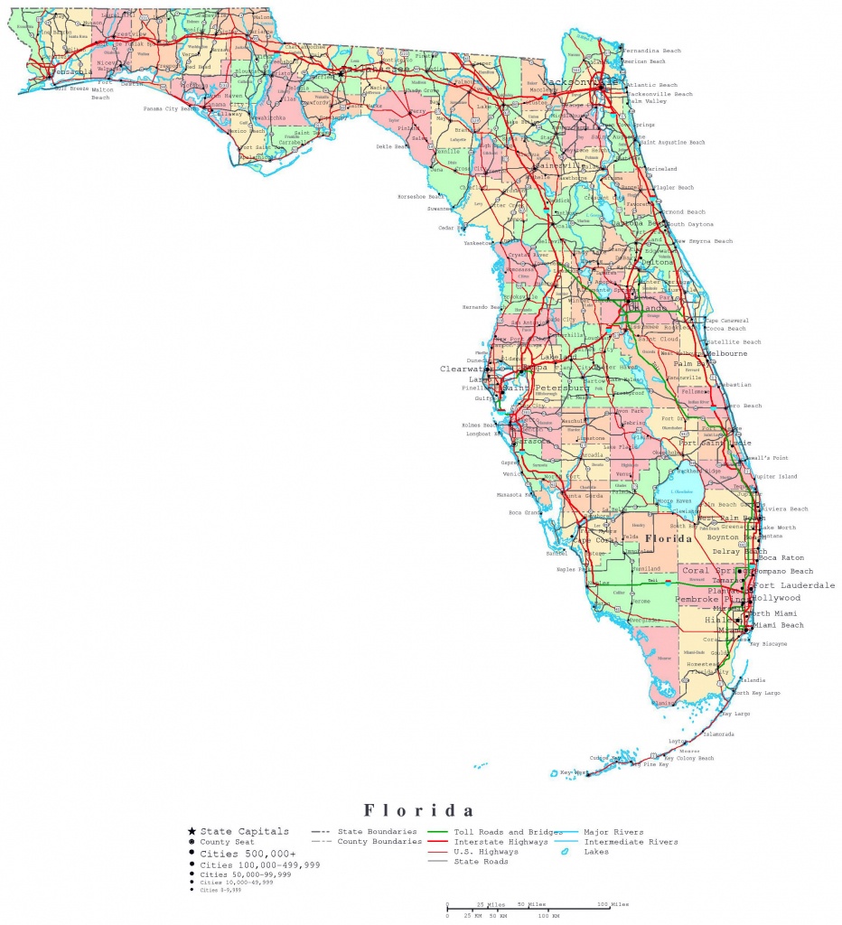 Detailed Administrative Map Of Florida State With Roads, Highways - Detailed Road Map Of Florida