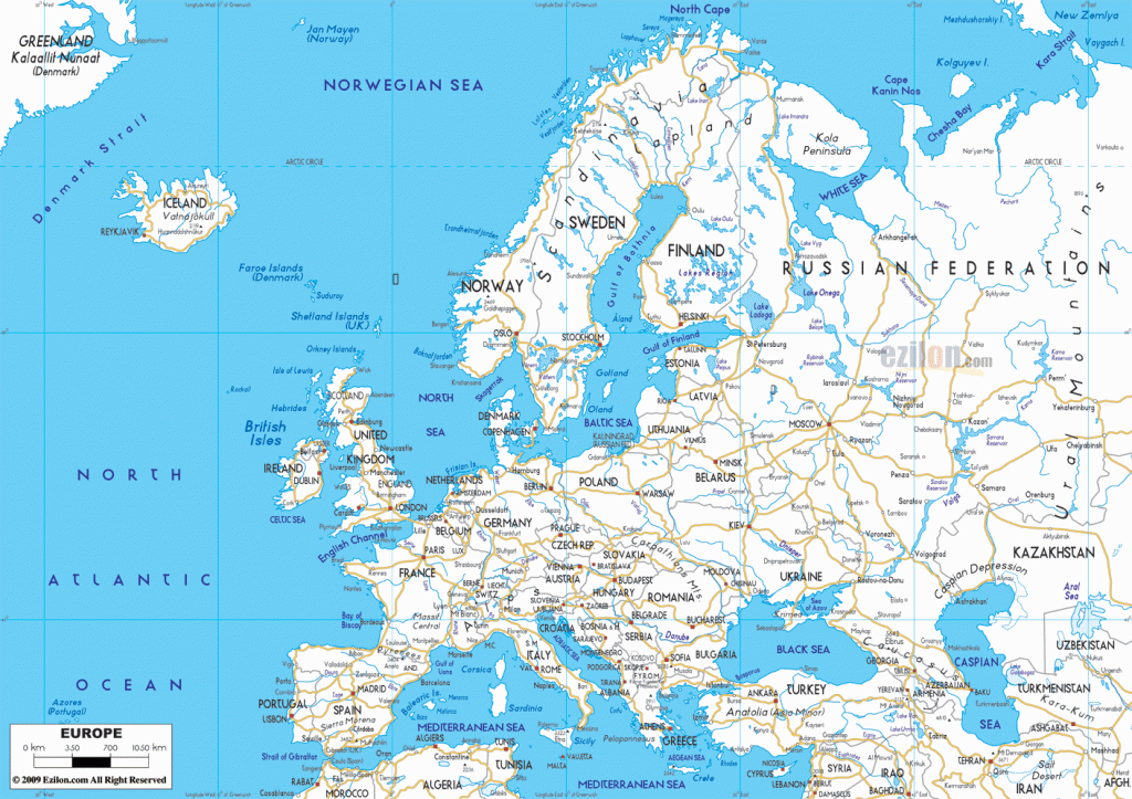Detailed Clear Large Road Map Of Europe - Ezilon Maps - Printable Map Of Europe With Cities