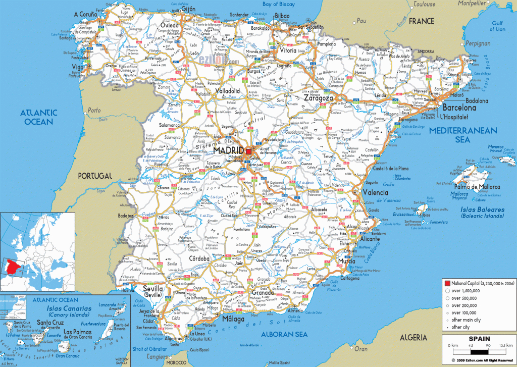 Detailed Clear Large Road Map Of Spain - Ezilon Maps - Printable Map Of Spain