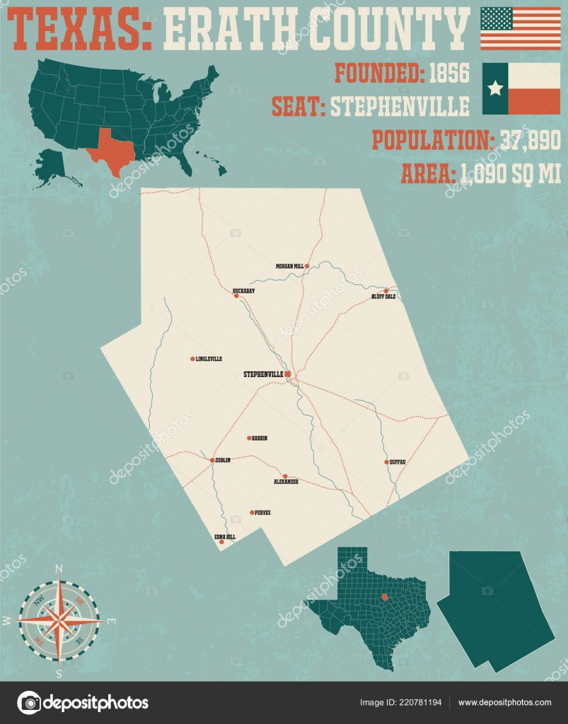 Detailed Map Erath County Texas Usa — Stock Vector © Malachy666 - Erath County Texas Map