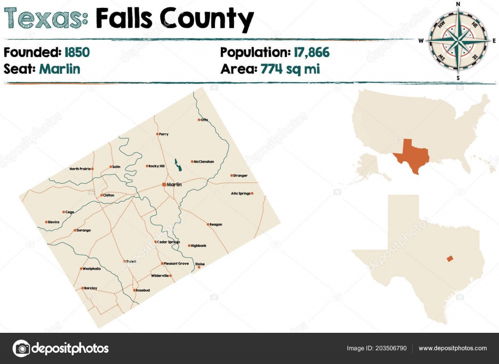 Detailed Map Falls County Texas Usa — Stock Vector © Malachy666 - Falls County Texas Map