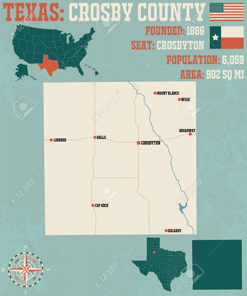 Detailed Map Of Crosby County In Texas, United States Royalty Free - Crosby Texas Map
