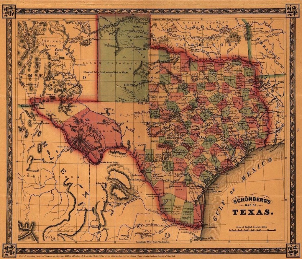 Details About Map Of Texas 1866 Antique State Map Rolled Canvas - Texas Map Canvas