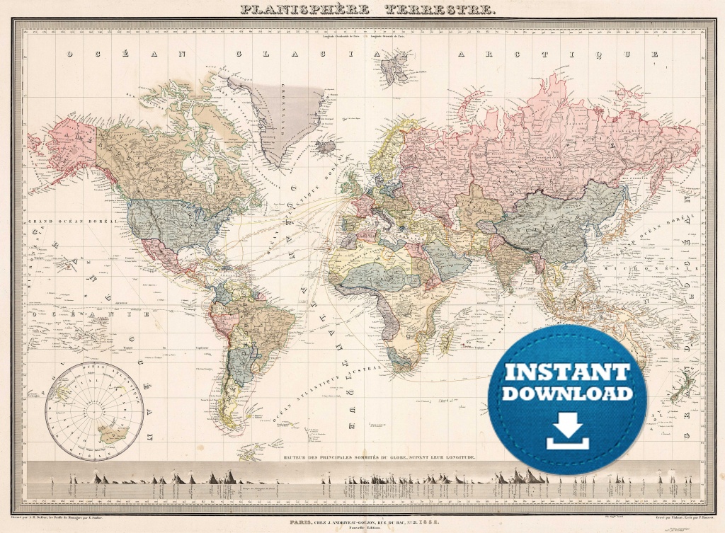 Digital Old World Map Printable Download. Vintage World Map. | Etsy - Vintage Map Printable