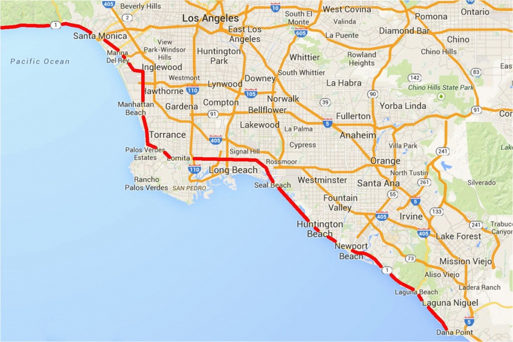 Downey California Map Map To Los Angeles California Driving The - Map Of La California Coast