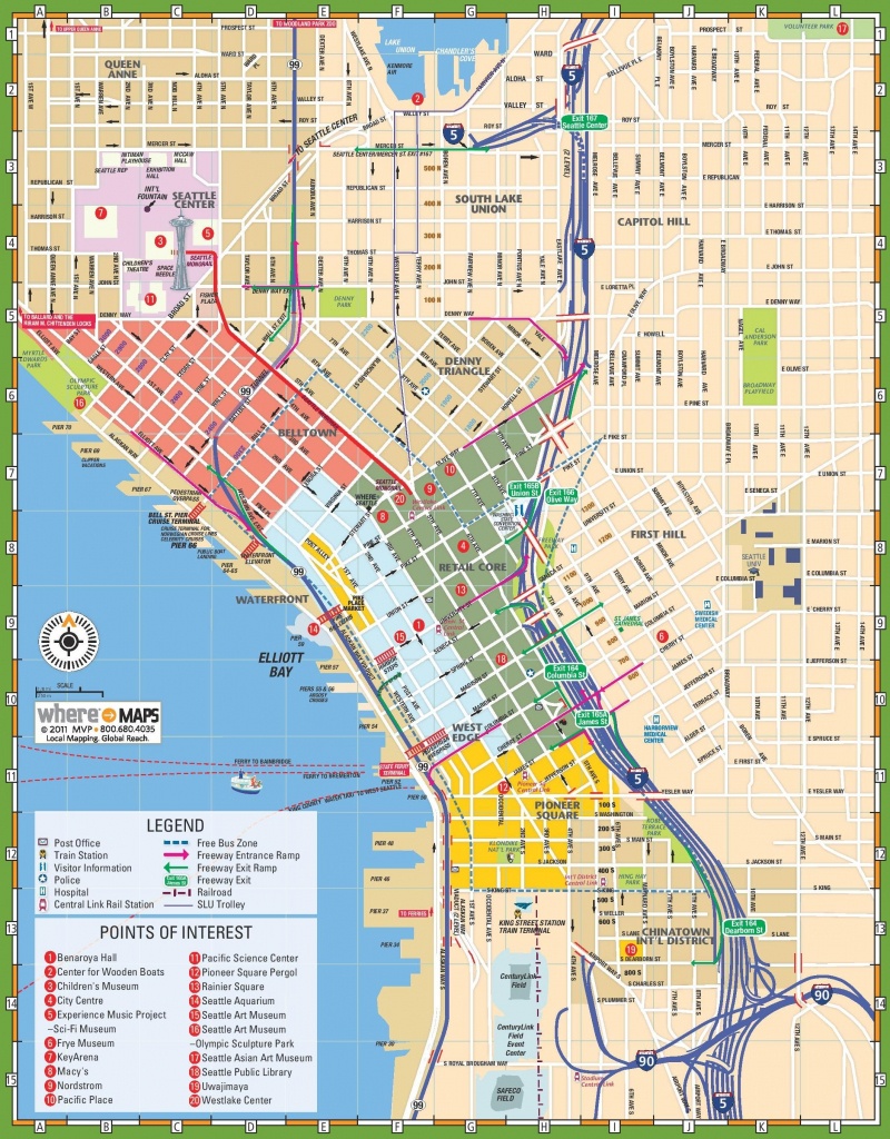 Downtown Seattle Street Map - Map Of Downtown Seattle Streets - Printable Map Of Downtown Seattle