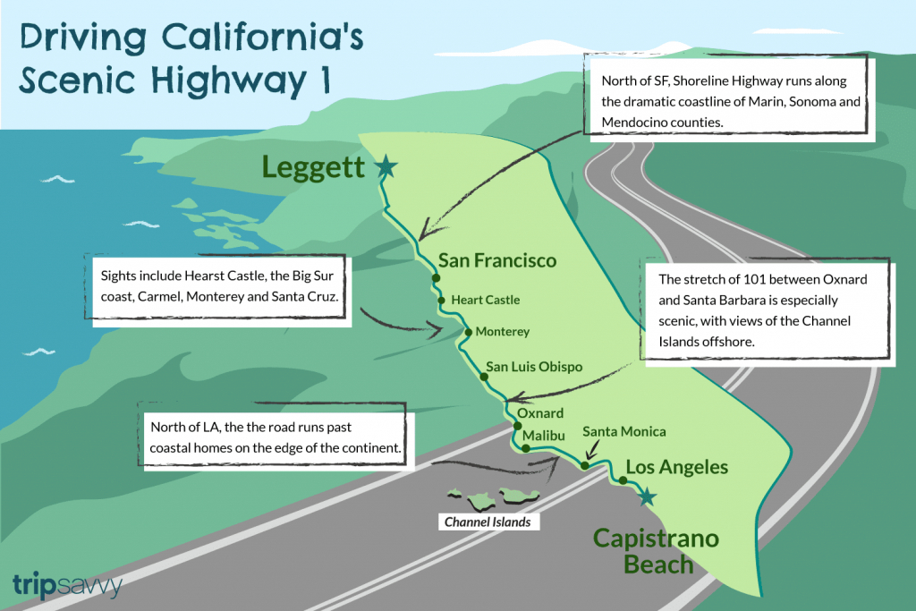 Driving California&amp;#039;s Scenic Highway One - California Coast Drive Map