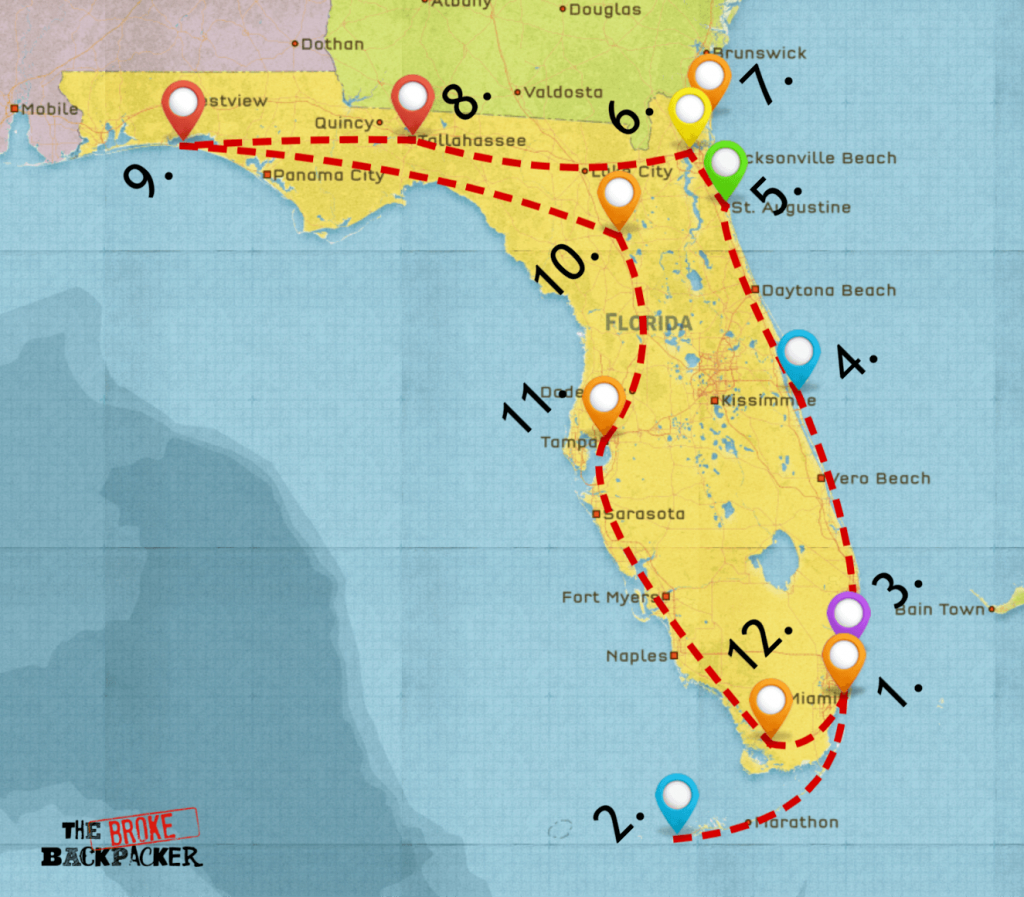 Florida Road Trip Trip Planner Map Printable Maps