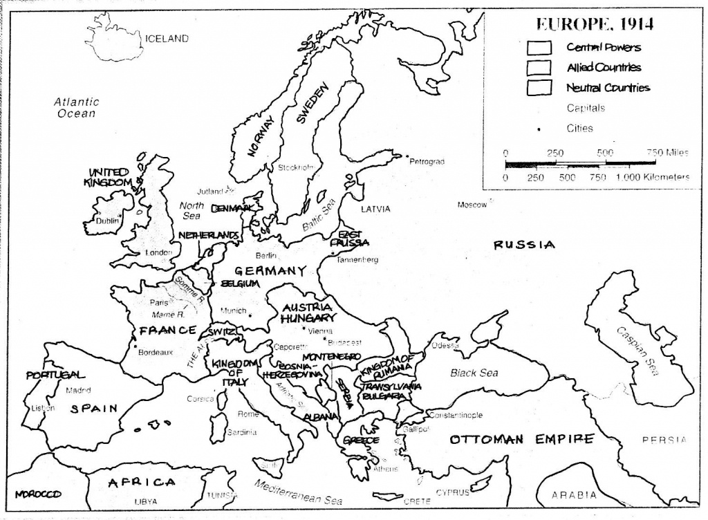 Europe 1914 World War 1 Outline Map | Teacherlink.edu.educlick - Blank Map Of Europe 1914 Printable