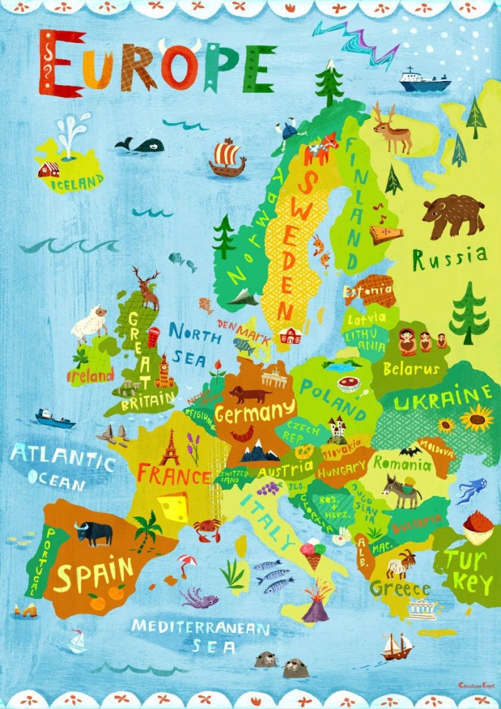 Europe Map Illustration / Digital Print Poster / Kidschengel - Europe Travel Map Printable