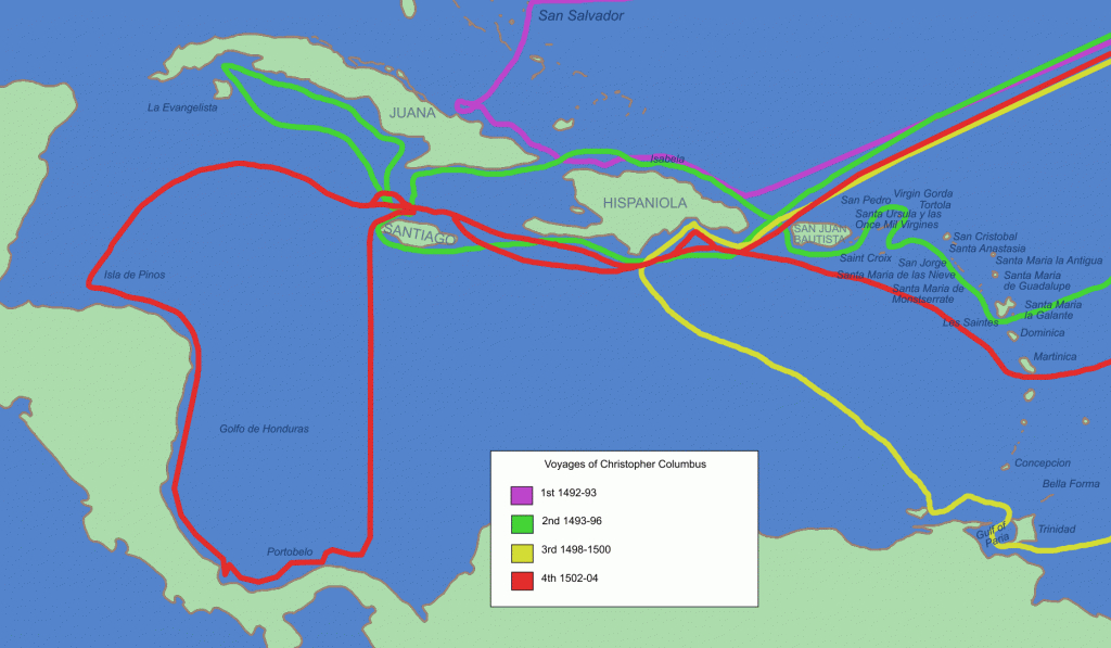 File:christopher Columbus Voyages.gif - Wikimedia Commons - Printable Map Of Christopher Columbus Voyages