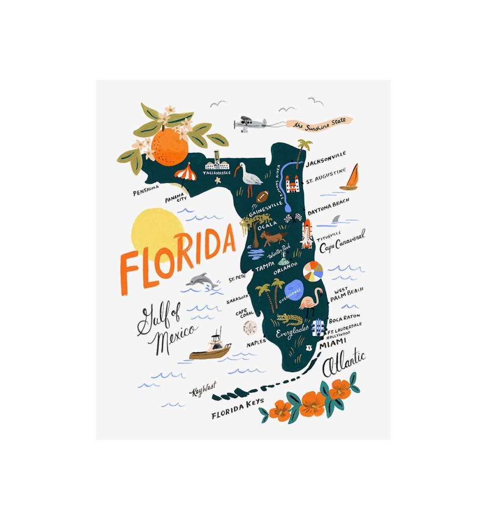Florida Art Printrifle Paper Co. | Made In Usa - Florida Map Artwork