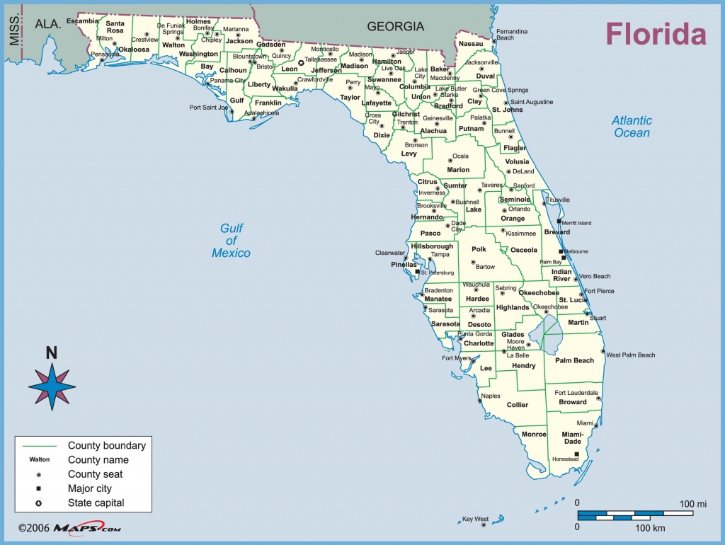 Florida County Outline Wall Map With Counties And Cities - Lgq - Punta Gorda Florida Map