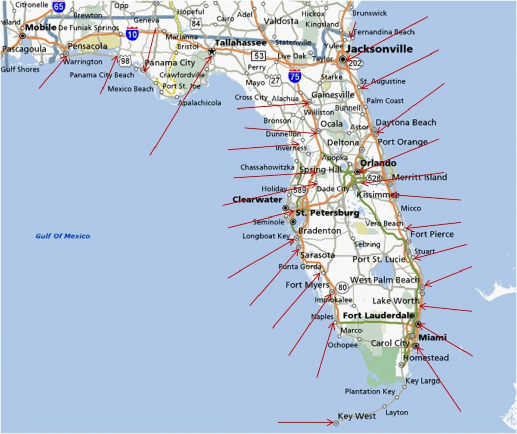 Florida Gulf Coast Beaches Map | M88M88 - Map Of Florida Coastal Cities
