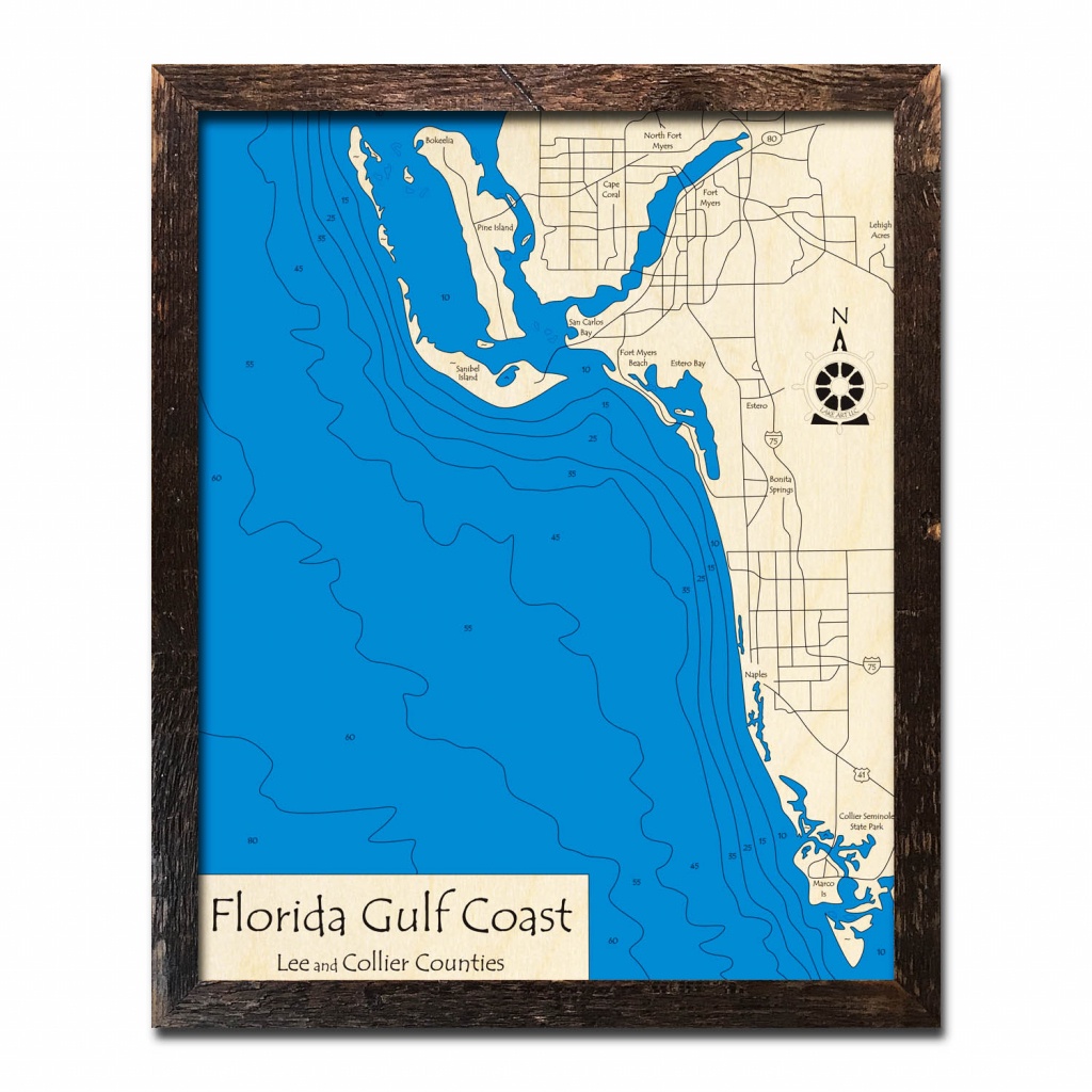 Florida Gulf Coast, Fl Nautical Wood Maps - Florida Gulf Map