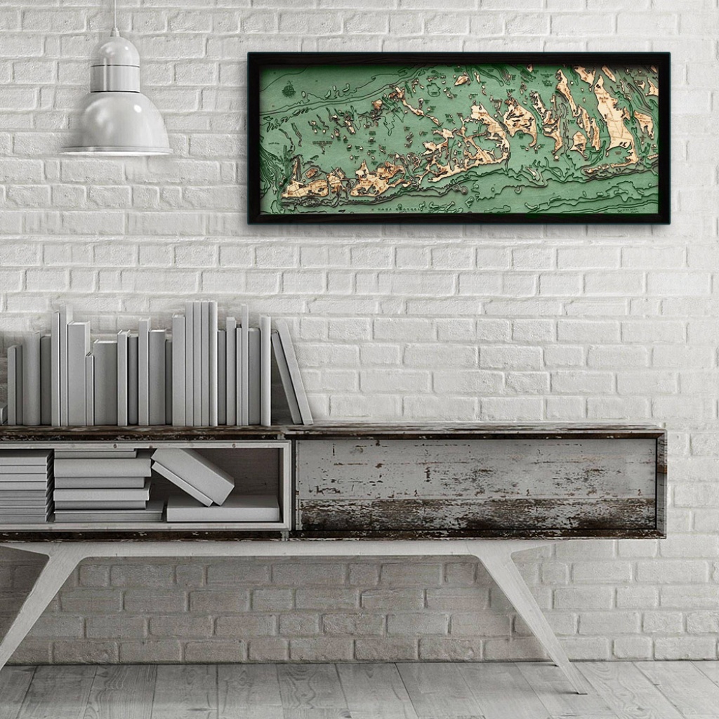 Florida Keys, Florida 3D Nautical Wood Map, 13.5&amp;quot; X 31&amp;quot; - Florida Keys Map Poster