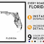 Florida Map Print Florida Print Miami Map Florida Poster | Etsy   Map Of Florida Art