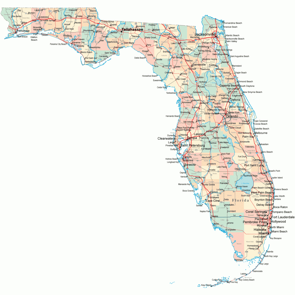 Florida Road Map - Fl Road Map - Florida Highway Map - Florida Gulf Coast Towns Map