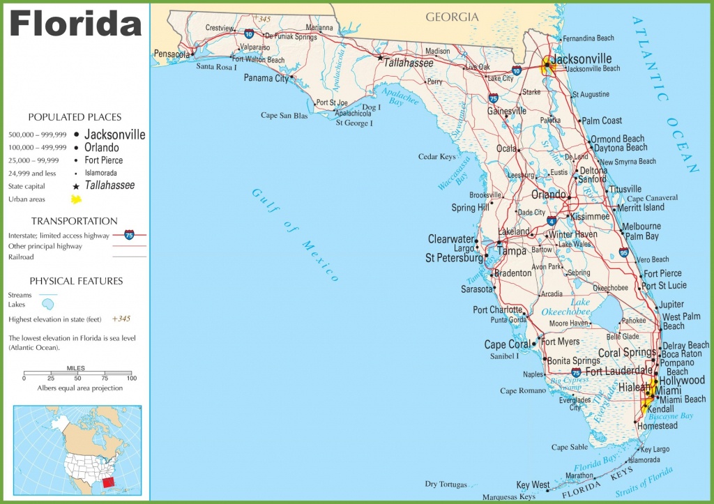 Florida State Map With Major Cities And Travel Information - New - Smyrna Beach Florida Map