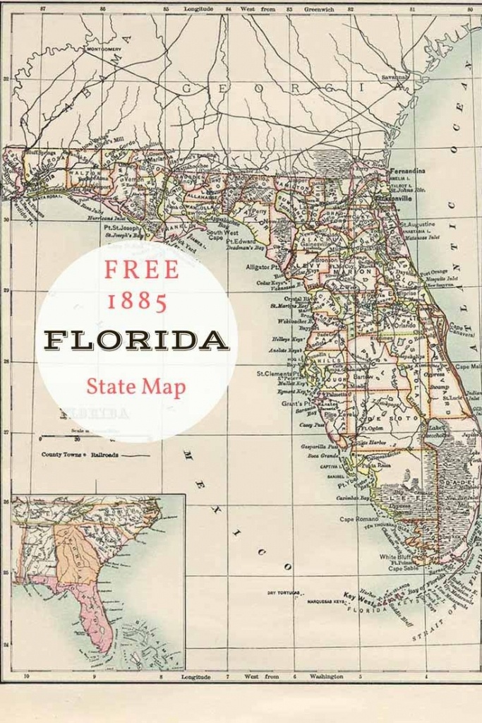 Free Printable Old Map Of Florida From 1885. #map #usa | Maps And - Free Printable Map Of Florida