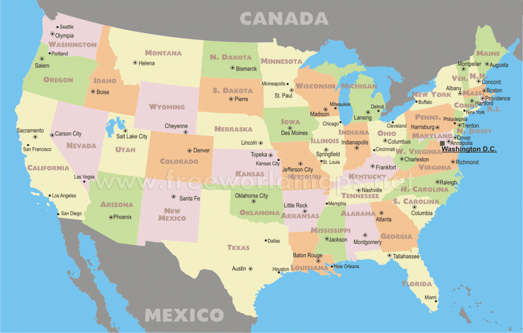 Free Printable Us States And Capitals Map | Map Of Us States And - Free Printable Us Map With Cities