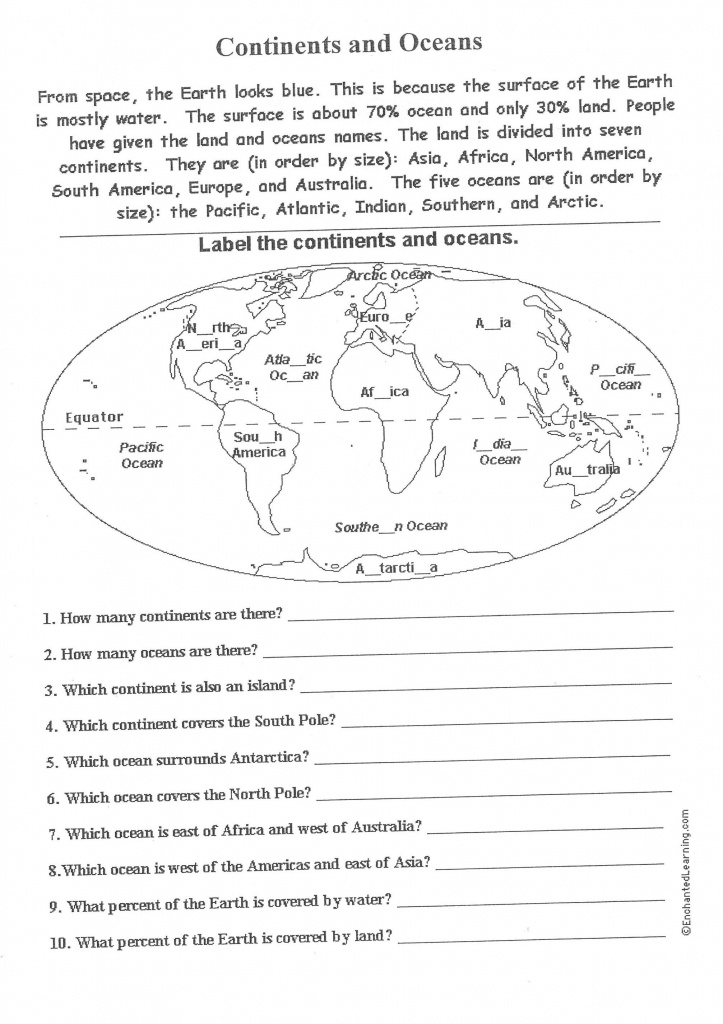Free Printable Worksheets On Continents And Oceans - Google Search - Continents And Oceans Map Quiz Printable