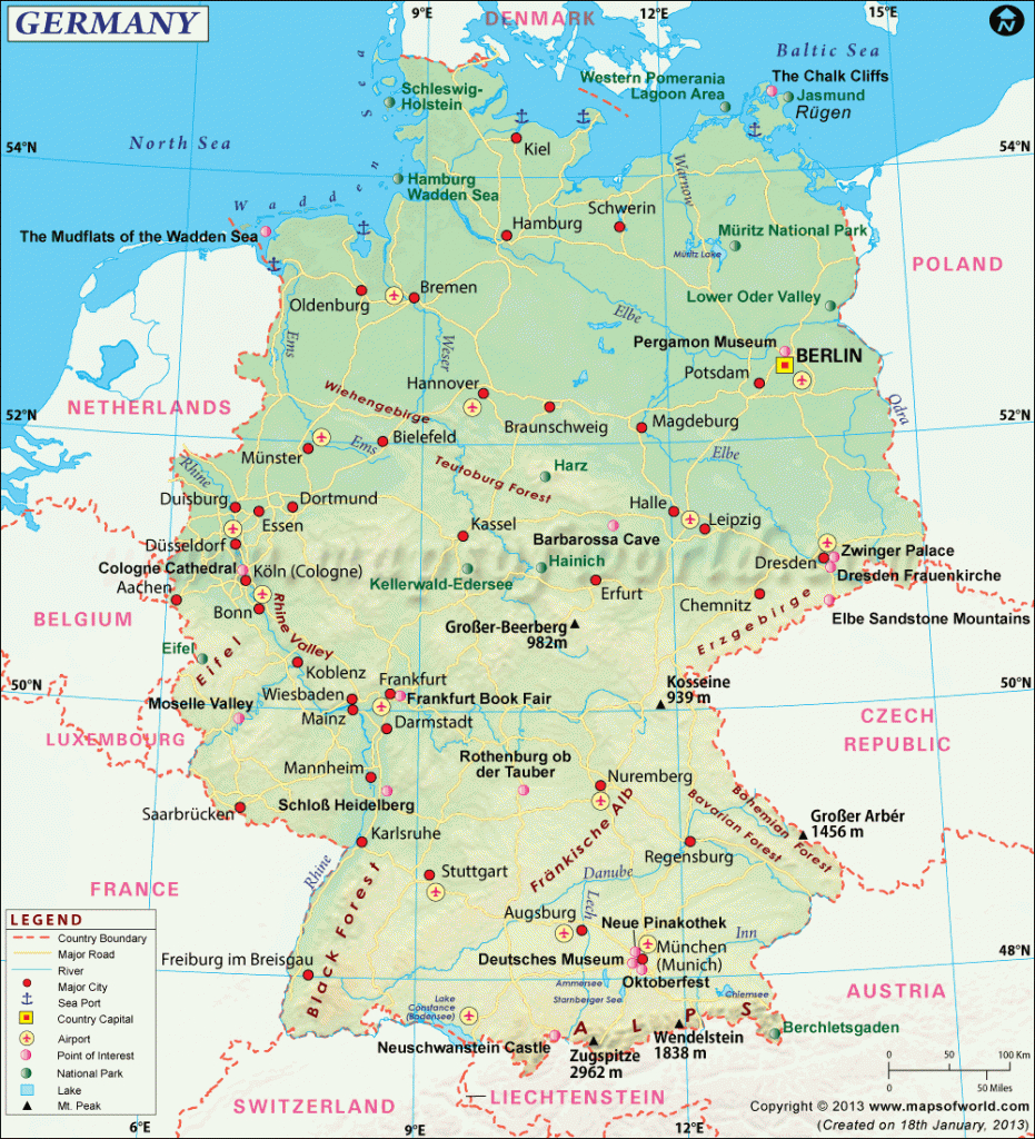 Germany Map, Map Of Germany, Information And Interesting Facts Of - Printable Map Of Germany