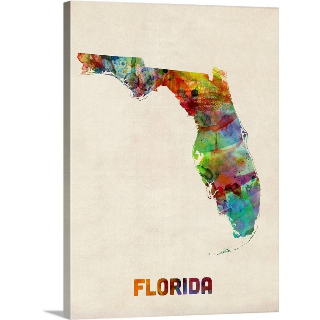 Greatbigcanvas &amp;quot;florida Watercolor Map&amp;quot;michael Tompsett Canvas - Map Of Florida Wall Art