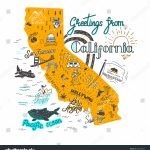 Hand Drawn Illustration California Map Tourist Stock Vector (Royalty   California Tourist Map