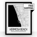 Hermosa Beach Map Poster California Map Print Art Deco | Etsy   Hermosa Beach California Map