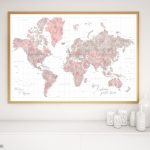 Highly Detailed World Map Print, Custom Gift For Couple, Gift For Wife,  Paper Anniversary Gift, Gift For Newlyweds   Map149 064   Detailed World Map Printable