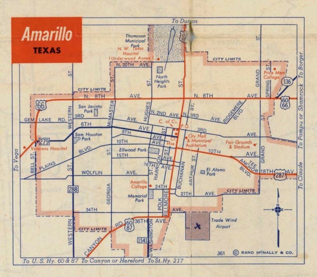 History Of Amarillo, Texas: Map Of Amarillo: C. 1956 - 1960 - Where Is Amarillo On The Texas Map