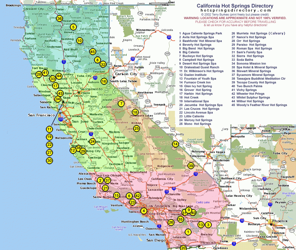 Hot Springs Directory - California, Usa - California Destinations Map