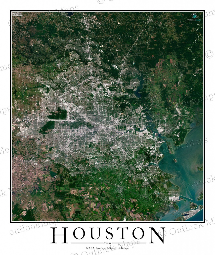 Houston, Tx Area Satellite Map Print | Aerial Image Poster - Satellite Map Of Texas